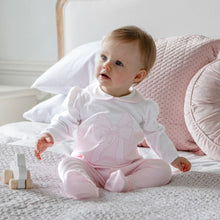 Load image into Gallery viewer, Pink &amp; White Bow Babygrow &amp; Hat