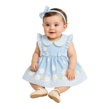 Load image into Gallery viewer, Blue Daisy Dress, Bloomers &amp; Headband