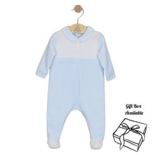 Load image into Gallery viewer, Blue &amp; White Velour Babygrow