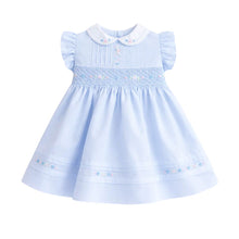 Load image into Gallery viewer, Pale Blue Frill Sleeve Smocked Dress
