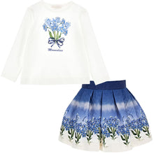 Load image into Gallery viewer, Blue &amp; White Flower Bouquet Skirt Set