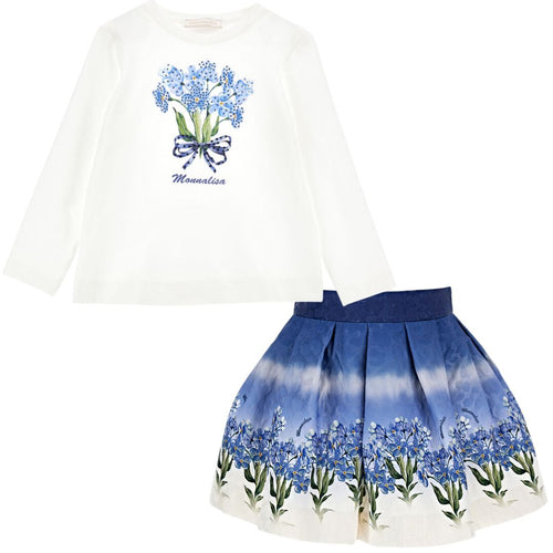 Blue & White Flower Bouquet Skirt Set