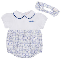 Load image into Gallery viewer, Blue &amp; White Tile Print Romper &amp; Headband