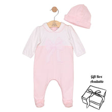 Load image into Gallery viewer, Pink &amp; White Bow Babygrow &amp; Hat