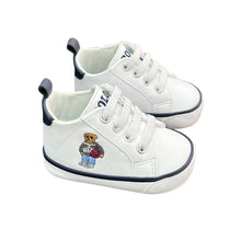 Load image into Gallery viewer, White Polo Bear Pre Walker Trainers