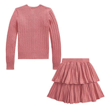 Load image into Gallery viewer, Pink Cable Knit Cardigan &amp; Skirt