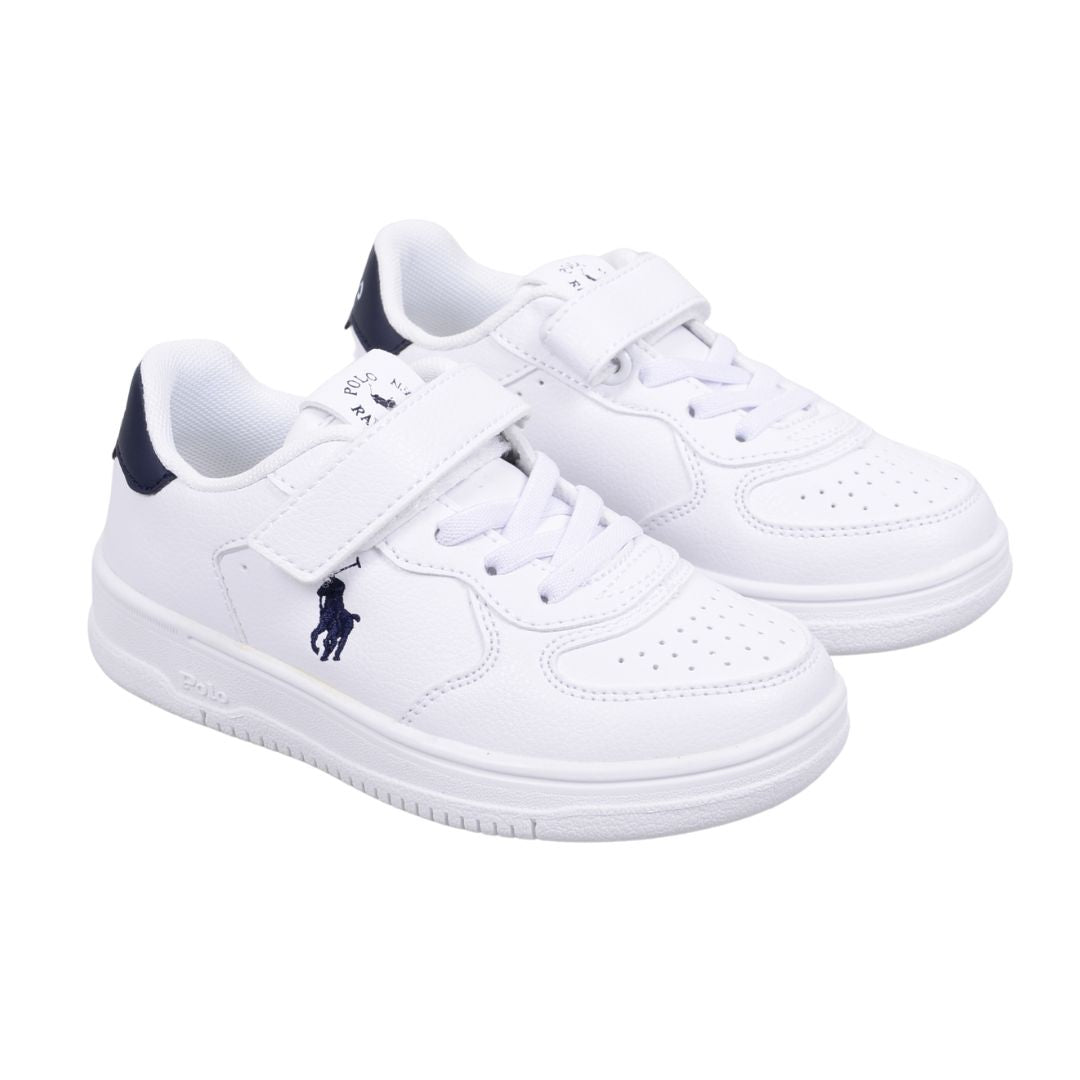 RALPH LAUREN White Navy Velcro Trainers – Village Kids