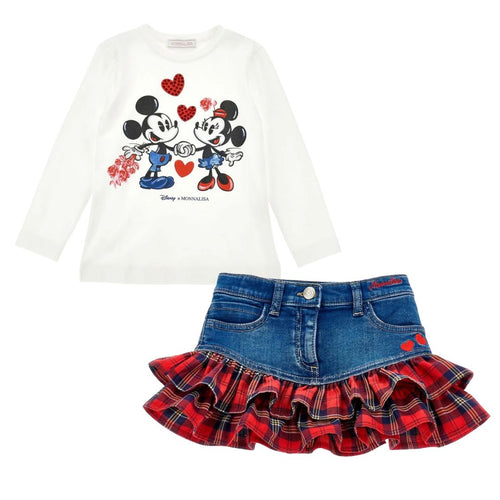 PRE ORDER - Red Tartan Denim Skirt & Top Set