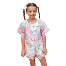 Load image into Gallery viewer, Pink &amp; White Printed Lace Shorts Set