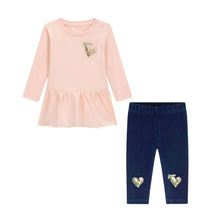 Load image into Gallery viewer, Blush &amp; Gold Sequin Hearts Jegging Set