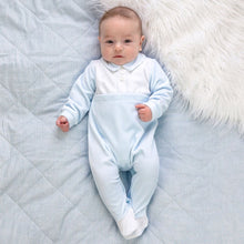Load image into Gallery viewer, Blue &amp; White Velour Babygrow
