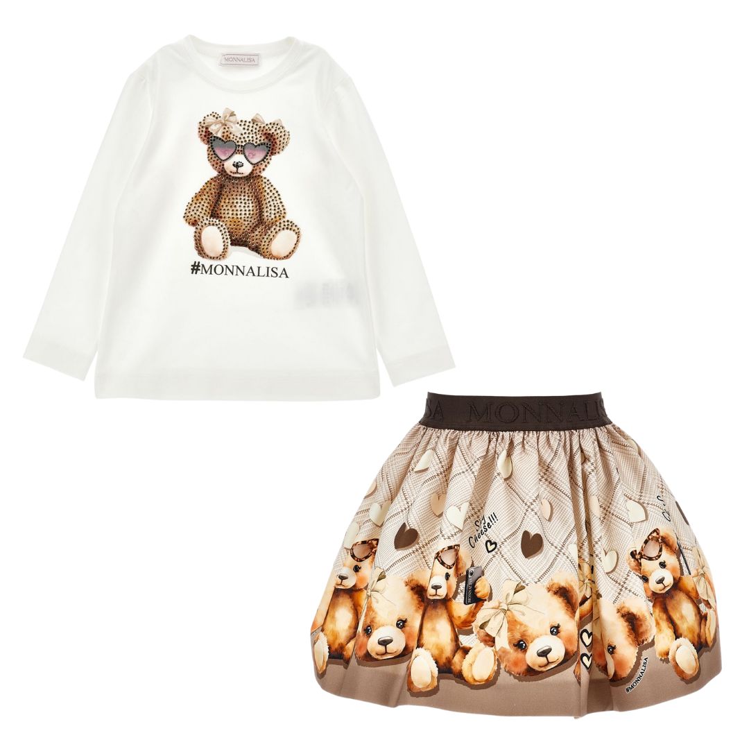 PRE ORDER - Ivory & Brown Teddy Skirt Set