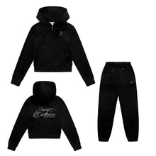 Load image into Gallery viewer, Black Slim Leg Glitter &amp; Diamante Logo Tracksuit