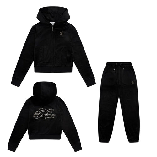 Black Slim Leg Glitter & Diamante Logo Tracksuit