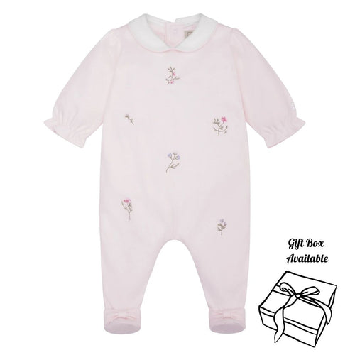 Pink Embroidered Flowers Babygrow