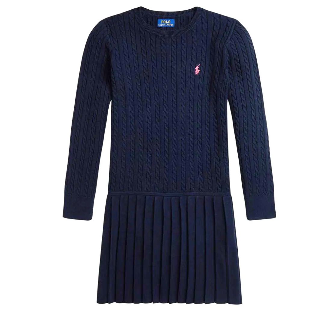 Ralph Lauren - Navy Cable Knit Pleated Dress  Village Kids