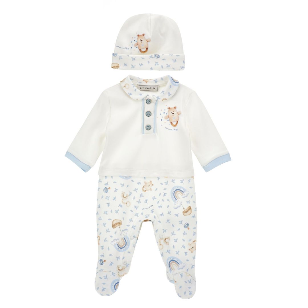 PRE ORDER - Blue Teddy Babygrow & Hat Set