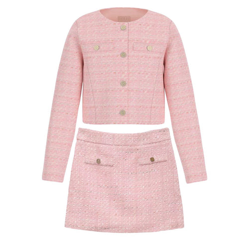 Pink Tweed Skirt & Jacket Set