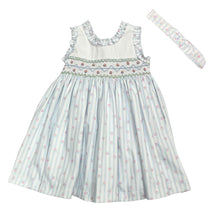 Load image into Gallery viewer, Blue &amp; White Striped Floral Dress &amp; Headband