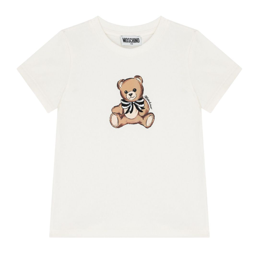 Girls Ivory Teddy & Sequin Bow T-Shirt