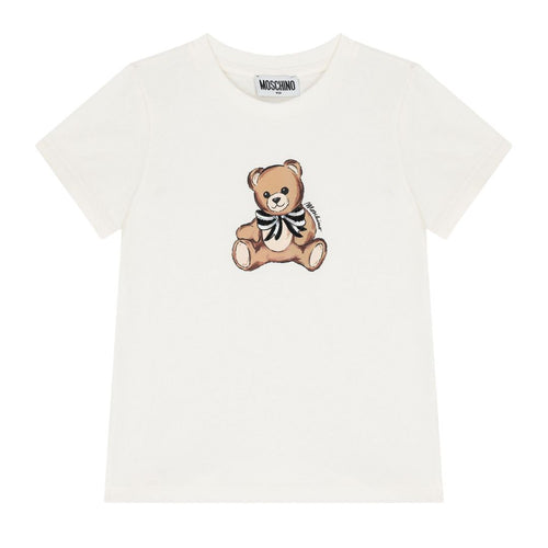 Girls Ivory Teddy & Sequin Bow T-Shirt
