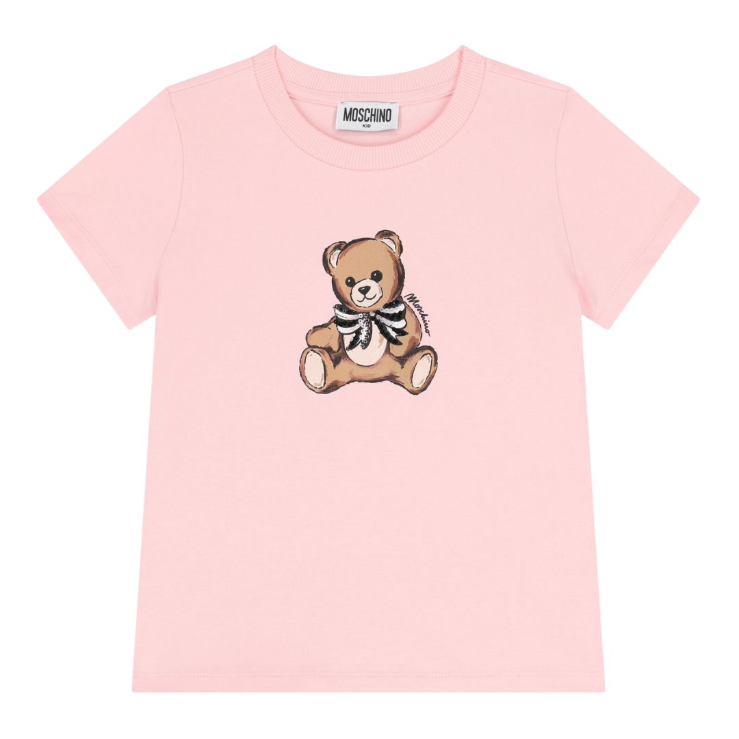 Girls Pink Teddy & Sequin Bow T-Shirt