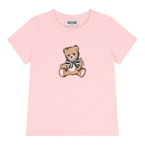Girls Pink Teddy & Sequin Bow T-Shirt