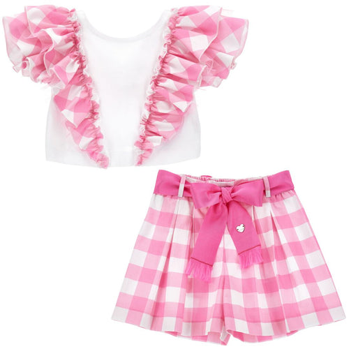 Barbie White Frill Gingham Top & Shorts