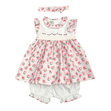 Load image into Gallery viewer, Pink Floral Dress, Bloomers &amp; Headband