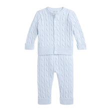 Load image into Gallery viewer, Pale Blue Cable Knit Cardigan &amp; Trousers