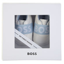 Load image into Gallery viewer, White &amp; Blue Logo Shoes