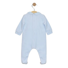 Load image into Gallery viewer, Blue &amp; White Velour Babygrow