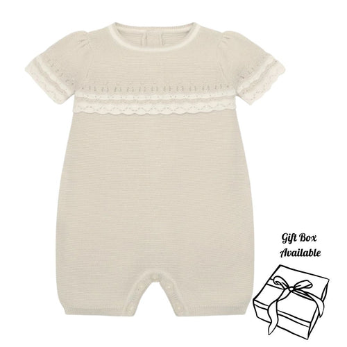 Girls Stone Knitted Lace Romper