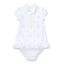 Load image into Gallery viewer, Babys White Logo Ruffle Dress &amp; Bloomers