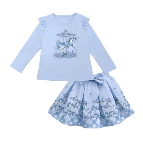 Blue Unicorn Carousel Skirt Set