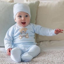 Load image into Gallery viewer, Blue Knitted Teddy 2 Piece &amp; Hat