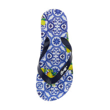 Load image into Gallery viewer, Blue Tile Print &amp; Lemons Flip Flops