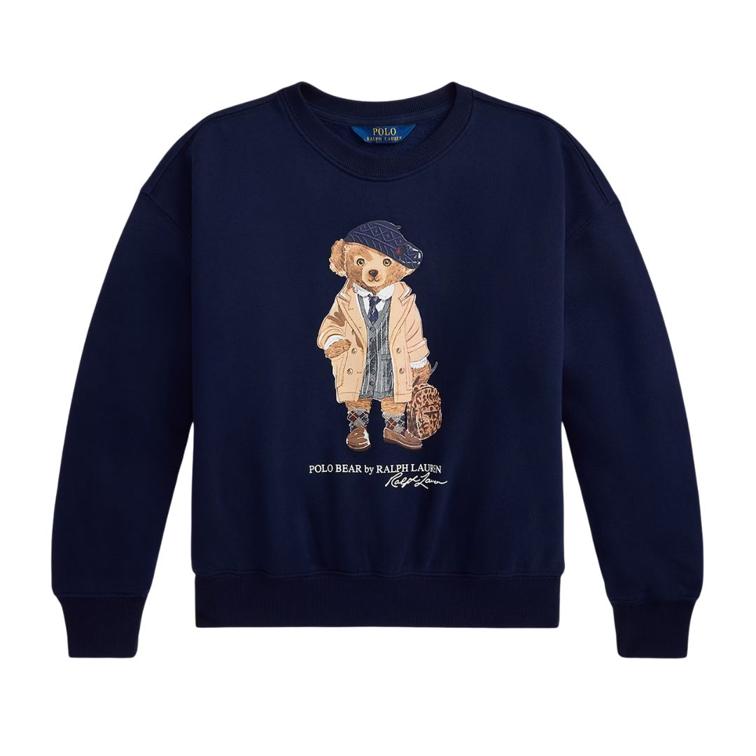 Girls Navy Polo Bear Sweat Top