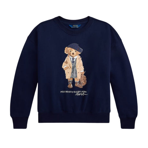 Girls Navy Polo Bear Sweat Top