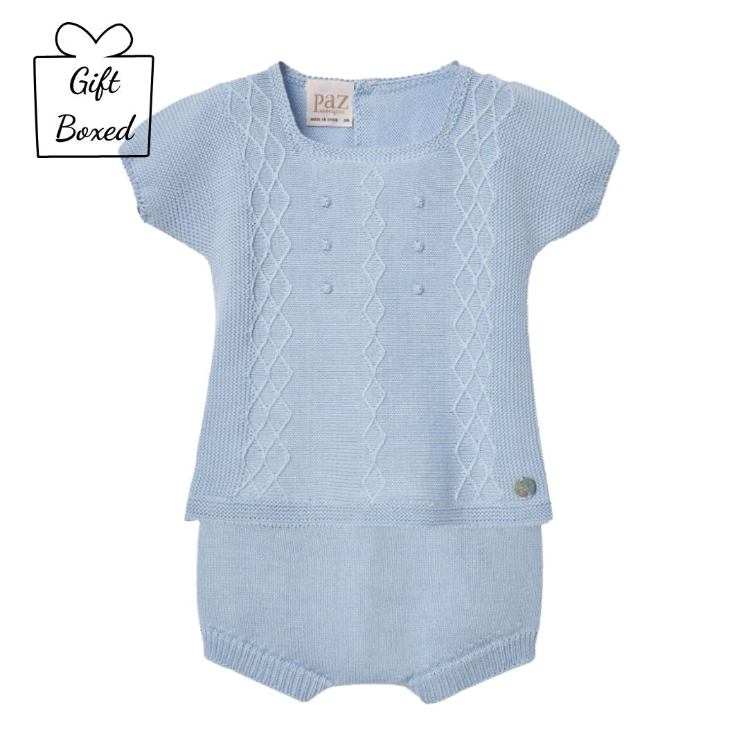 Blue knitted Shorts Set