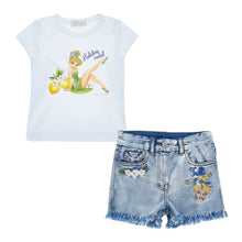 Load image into Gallery viewer, Pale Blue Tinkerbell Denim Shorts Set