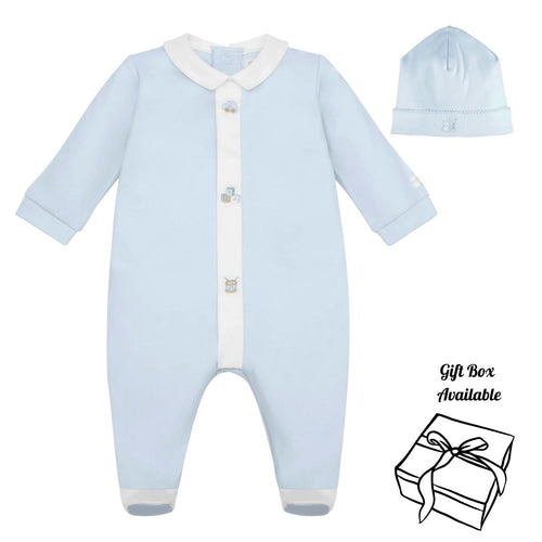 Pale Blue Embroidered Toys Babygrow & Hat