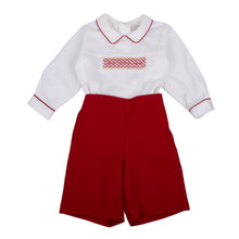 Load image into Gallery viewer, Red &amp; Cream Smocked Shirt &amp; Shorts Set