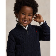 Load image into Gallery viewer, Navy Cable Knit 1/4 Zip Jumper