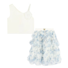 Load image into Gallery viewer, Blue &amp; White Floral Tulle Skirt Set