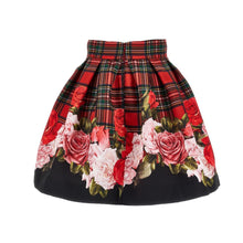Load image into Gallery viewer, Red &amp; Black Tartan &amp; Roses Skirt Set