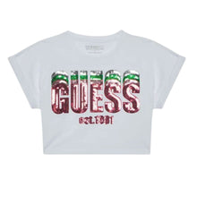Load image into Gallery viewer, White Multi Sequin Logo Crop T-Shirt