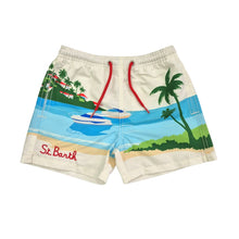 Load image into Gallery viewer, White Tropical Beach Swim Shorts