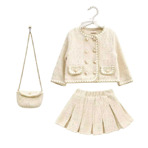 Cream & Gold Tweed 3 Piece Skirt Set