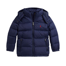 Load image into Gallery viewer, Young Boys Navy Hooded Down Jacket